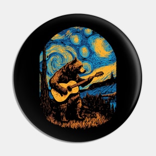 Bear Playing Guitar on a Starry Night Pin