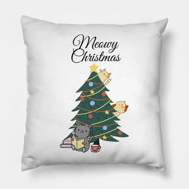 Cute Christmas - Meowy Christmas Christmas Tree Pillow by Dabejo