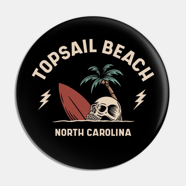 Vintage Surfing Topsail Beach North Carolina // Retro Surf Skull Pin by Now Boarding