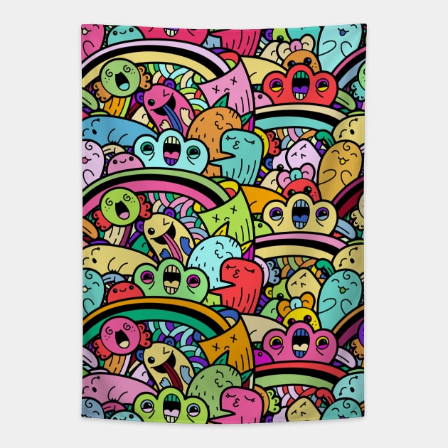 Monster Doodle Street Art Pattern, Funny Urban Style Tapestry by emmjott