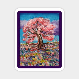 Painted Cherry Blossom Tree Flower Field Magnet