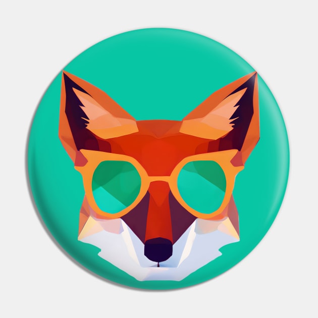 Cool Low Poly Fox wearing Sunglasses Pin by Artist Rob Fuller