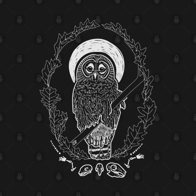 "Patron Saint of Dead Rodents" Barred Owl and Oak Leaves by Boreal-Witch