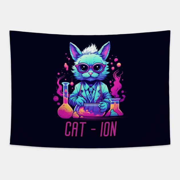 Chemist cat, cation, chemistry, laboratory, kitty in lab, gift present ideas Tapestry by Pattyld