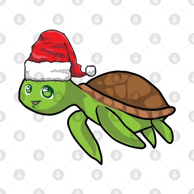 Santa Hat-Wearing Cute Sea Turtle Funny Christmas Holiday by Contentarama