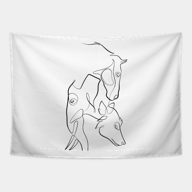 horse elephant wolf sketch Tapestry by kausar the line
