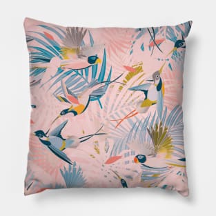 Pinky, Sunny Boho Birds / Pink, Blue, Yellow Pillow