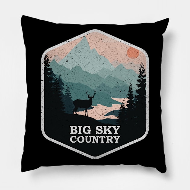 Big Sky Country Montana MT Vintage Mountains Hiking Souvenir Pillow by kalponik