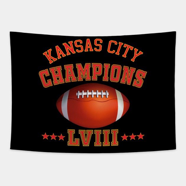 Kansas City Football Champions LVIII Tapestry by teecrafts