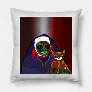 drawing zombie nun with cat Pillow