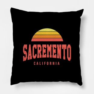 Sacramento, California - CA Retro Sunrise/Sunset Pillow