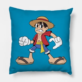 Luffy in cuphead style Pillow