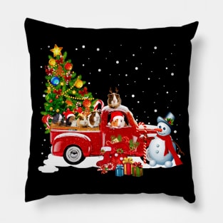 Red Truck Merry Christmas Tree Guines Dog Christmas T-Shirt Pillow