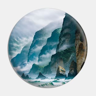 Dreamy Aesthetic - Beach Cliffs disappearing into the fog Pin