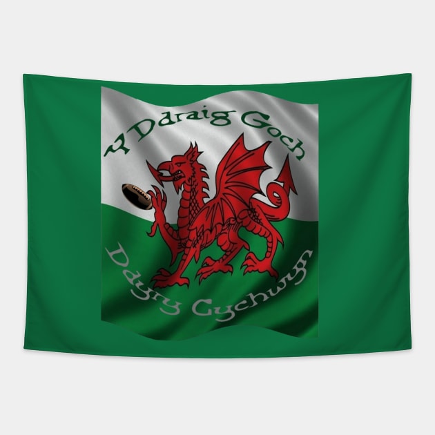 Y Ddraig Goch Ddyry Cychwyn Welsh Rugby And Flag Tapestry by taiche