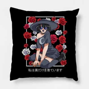 Goth Girl Witch Roses Halloween Sorcery Witchcraft Pillow