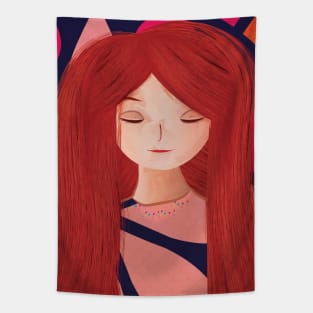 Optimistic girl with long red hair Tapestry