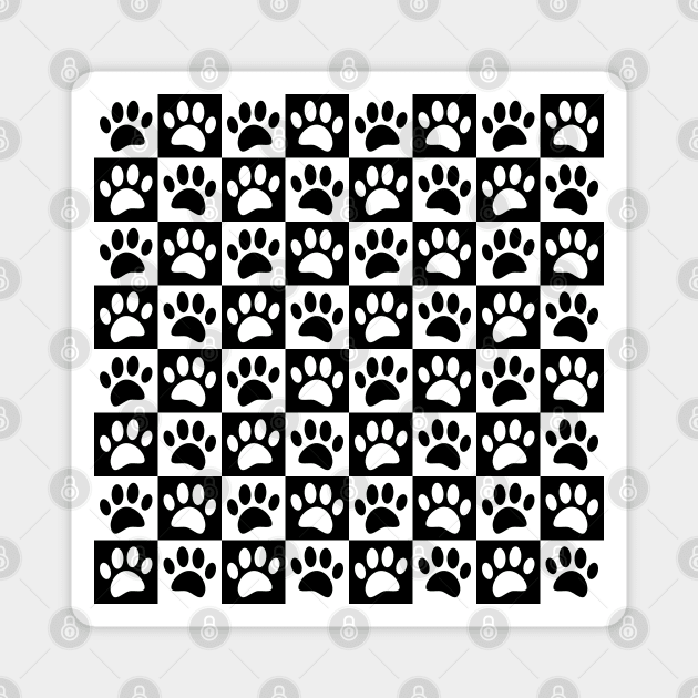 Black And White Dog Paw Print Checkered Pattern Magnet by Braznyc