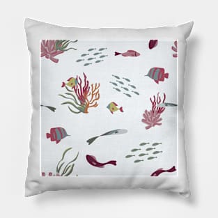 Fish, Coral, and Seaweed on Pale Blue Pillow