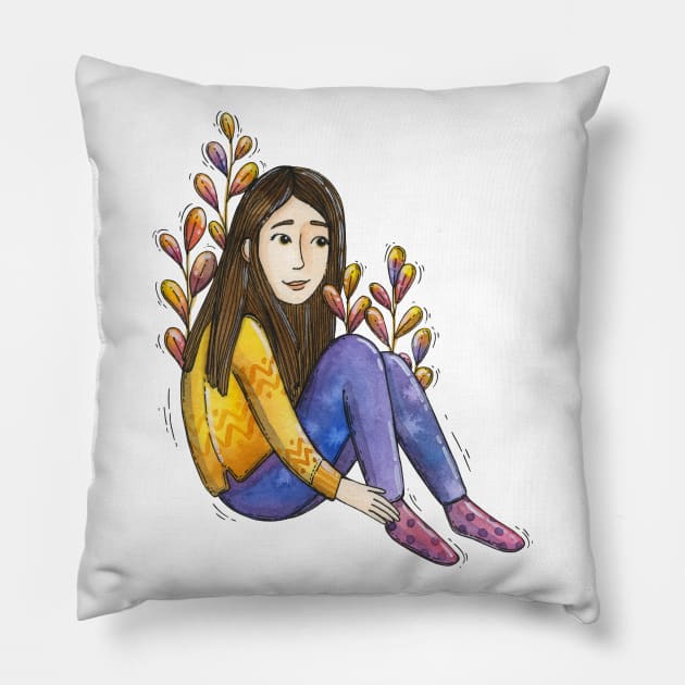 Spring Girl Pillow by Tania Tania