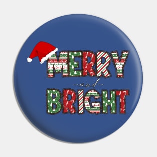 Merry and bright abominable santa hat design Pin