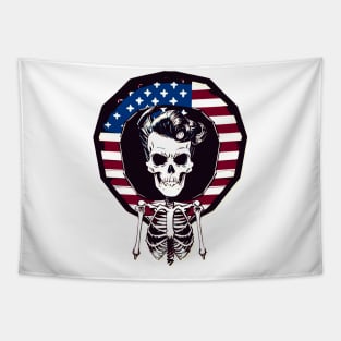 Fun Patriotic Rockabilly Skeleton Tapestry