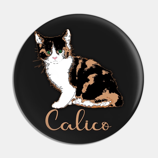 Sweet Calico Cat Art Pin by Scarebaby