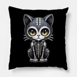 Black Skeleton Cat 2 Pillow