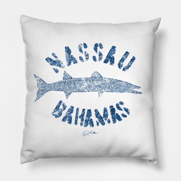 Nassau, Bahamas, Great Barracuda (Distressed) Pillow by jcombs