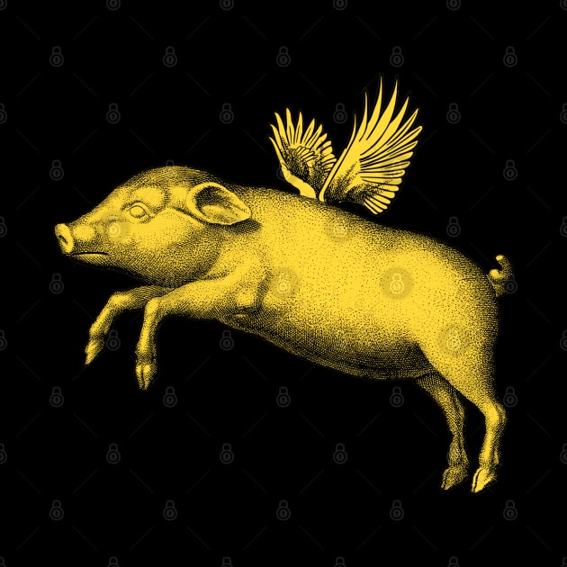 Trendy Flying Pig Yellow Vintage Engraving Farm Animal Wings by ZAZIZU