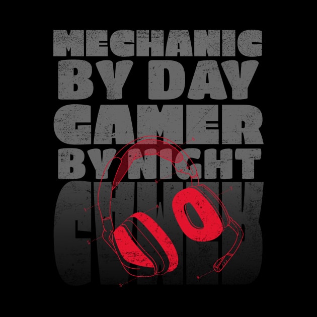 Gaming Quote Mechanic by Day Gamer by night in Grey Text by rizwanahmedr