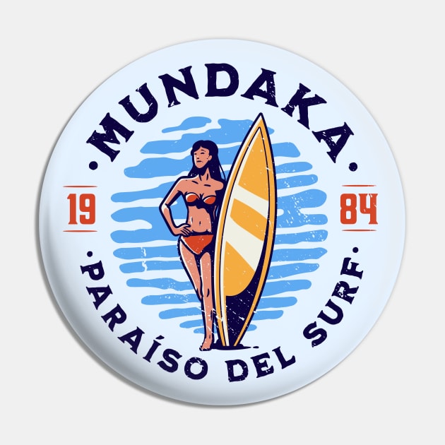 Vintage Mundaka, Spain Surfer's Paradise // Retro Surfing 1980s Badge B Pin by Now Boarding
