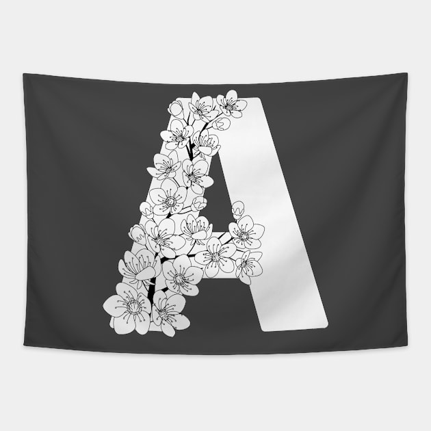 Monochrome capital letter A patterned with sakura twig Tapestry by Alina