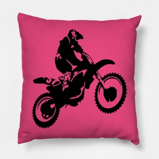 Moto X  Dirt Bike Monotone Vector Art - Black Pillow