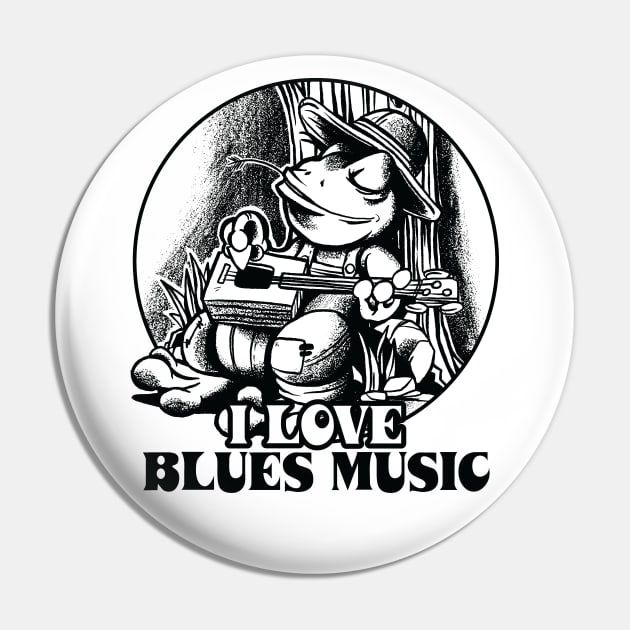 Delta Blues Frog with Guitar - I Love Blues Music Pin by Graphic Duster