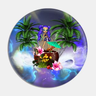 Tropical design with girl and cute mouse Pin