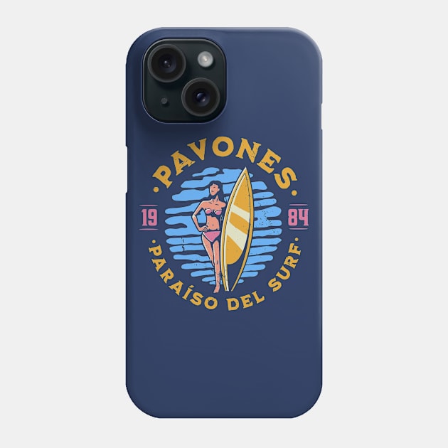 Vintage Pavones, Costa Rica Surfer's Paradise // Retro Surfing 1980s Badge Phone Case by Now Boarding