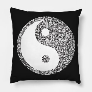 Black and white swirls doodles Yin Yang Pillow