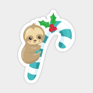 Christmas Sloth, Cute Sloth, Candy Cane, Mistletoe Magnet