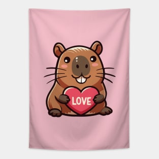 Cute capybara hold heart Tapestry