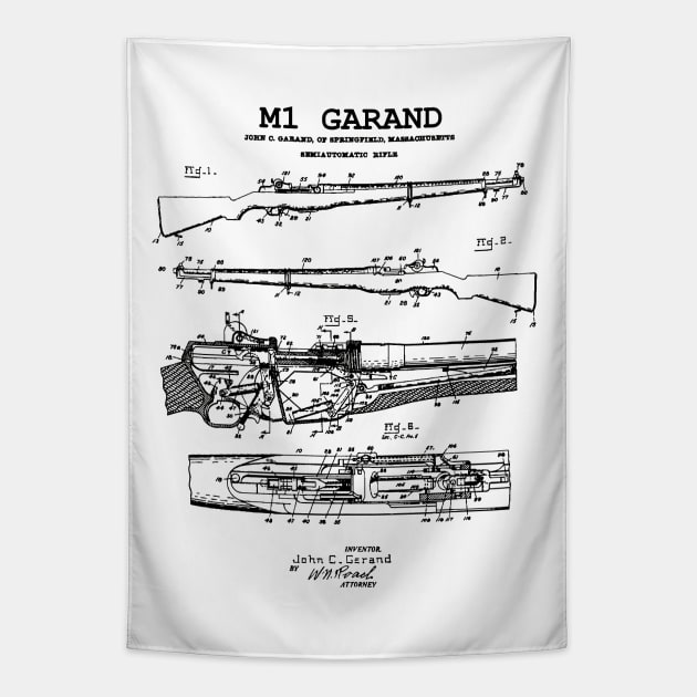 M1 Garand - World War 2 Weapon Blueprint Rifle Tapestry by Distant War