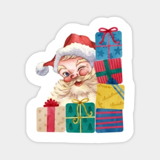 Funny Santa Claus Peaking And Winking With Gifts Magnet