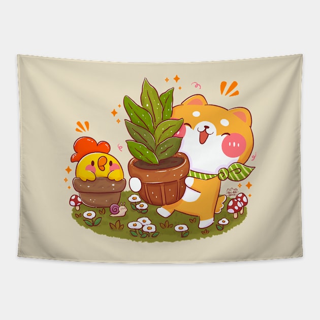 Gardening Shiba Tapestry by Nas.ArtSpace