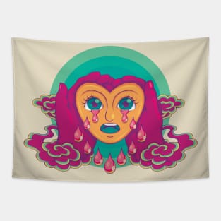 God holding a crying orange heart Tapestry