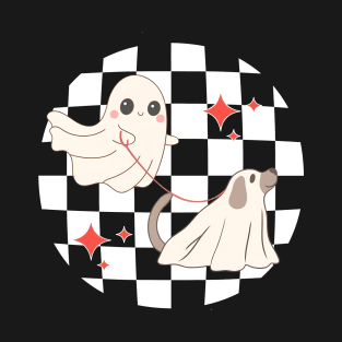 Funny Ghost Walking Dog Ghost Dog Happy Halloween Night T-Shirt