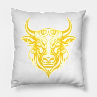 Yellow taurus bull tribal design Pillow