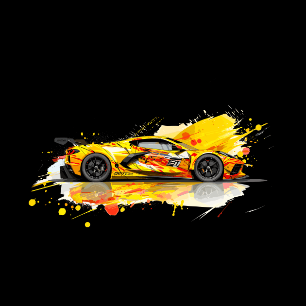 Accelerate Yellow C8 Corvette GT3 Supercar Racecar Yellow Color Splash Corvette C8 by Tees 4 Thee