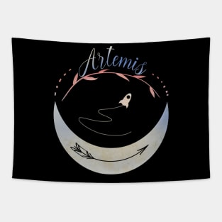 Artemis Nasa Greek Goddess Moon Phase Rocket Tapestry