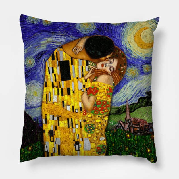 the kiss under the starry night Pillow by FandomizedRose