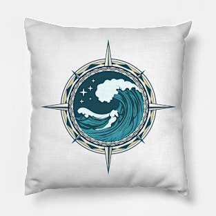 Retro Compass Nautical Emblem Pillow